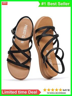 Women's Platform Wedge Sandals Plush Insole Strappy Slip On Casual